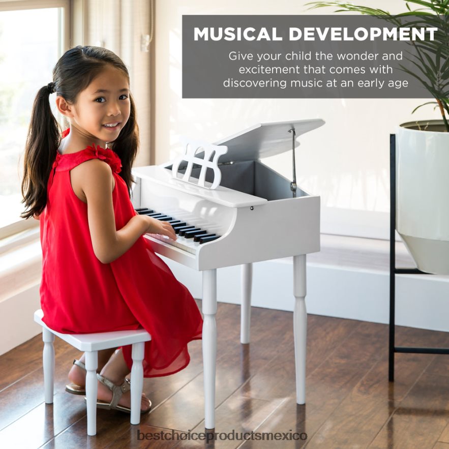 instrumentos musicales | Mini piano de cola de madera para niños con tapa, banco, atril, cancionero y pegatinas Best Choice Products blanco X080FZ1124