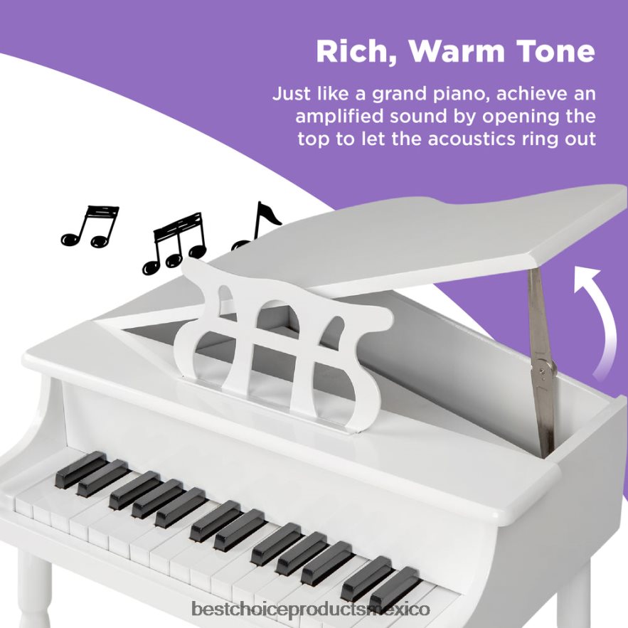 instrumentos musicales | Mini piano de cola de madera para niños con tapa, banco, atril, cancionero y pegatinas Best Choice Products blanco X080FZ1124