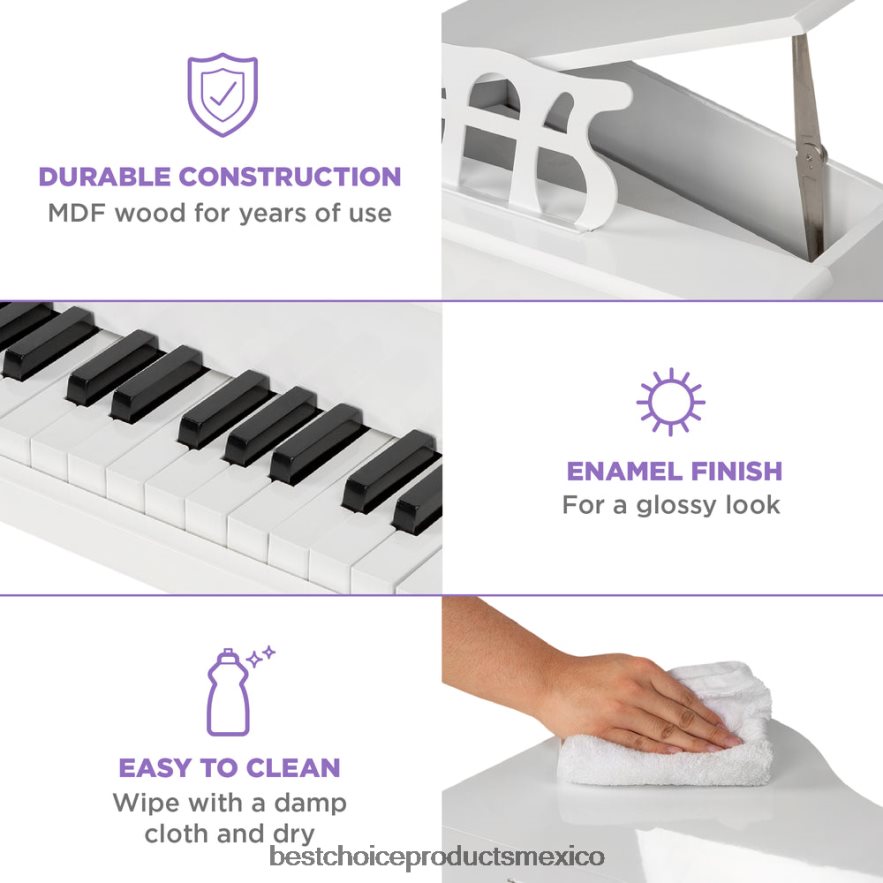 instrumentos musicales | Mini piano de cola de madera para niños con tapa, banco, atril, cancionero y pegatinas Best Choice Products blanco X080FZ1124