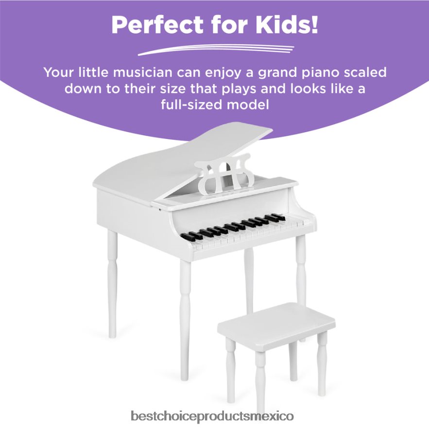 instrumentos musicales | Mini piano de cola de madera para niños con tapa, banco, atril, cancionero y pegatinas Best Choice Products blanco X080FZ1124