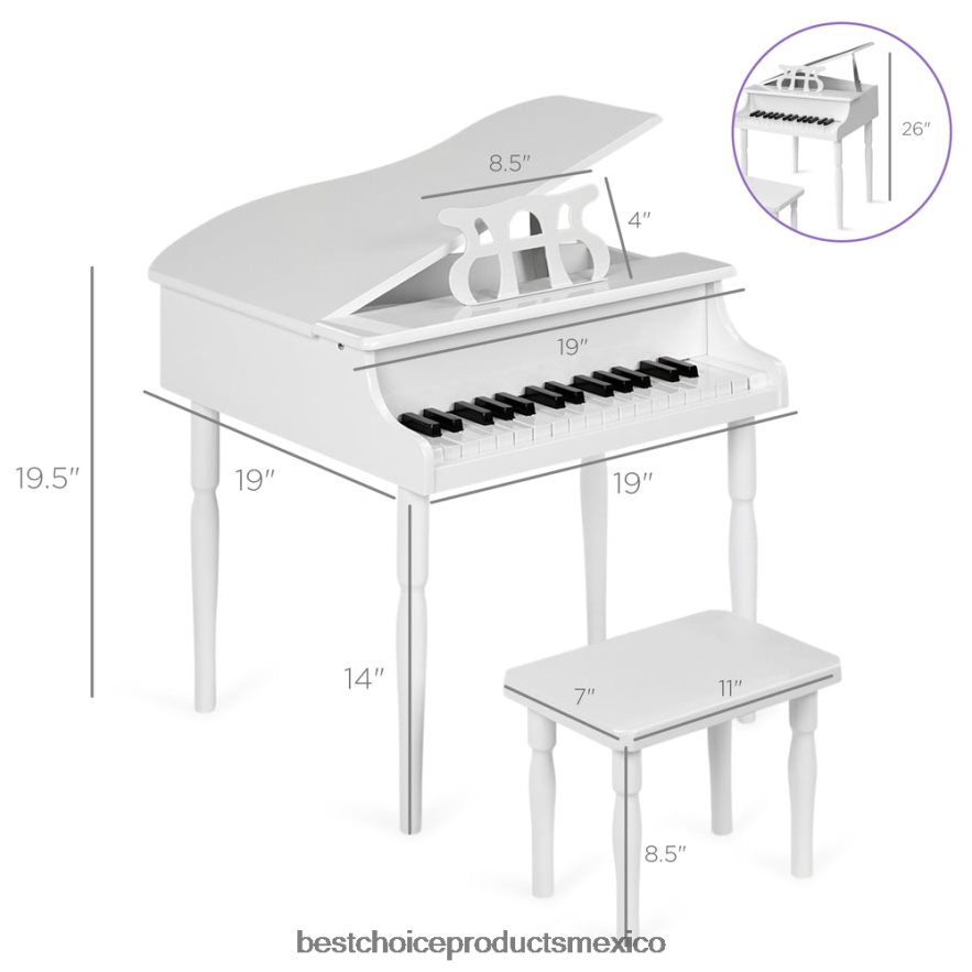 instrumentos musicales | Mini piano de cola de madera para niños con tapa, banco, atril, cancionero y pegatinas Best Choice Products blanco X080FZ1124
