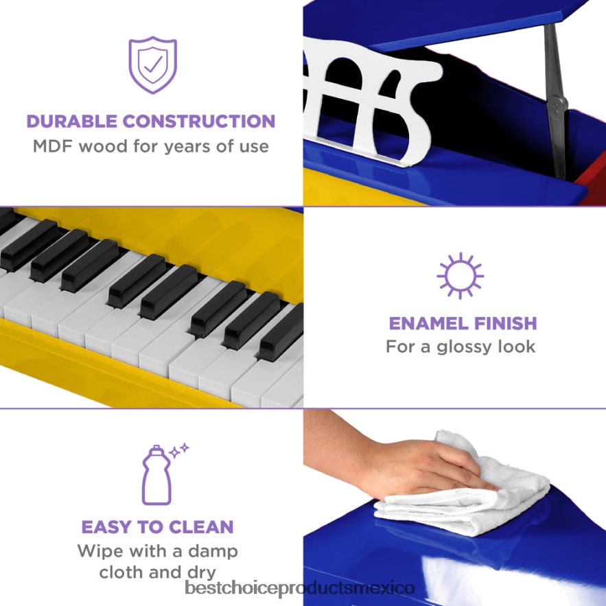 instrumentos musicales | Mini piano de cola de madera para niños con tapa, banco, atril, cancionero y pegatinas Best Choice Products multicolor X080FZ1125
