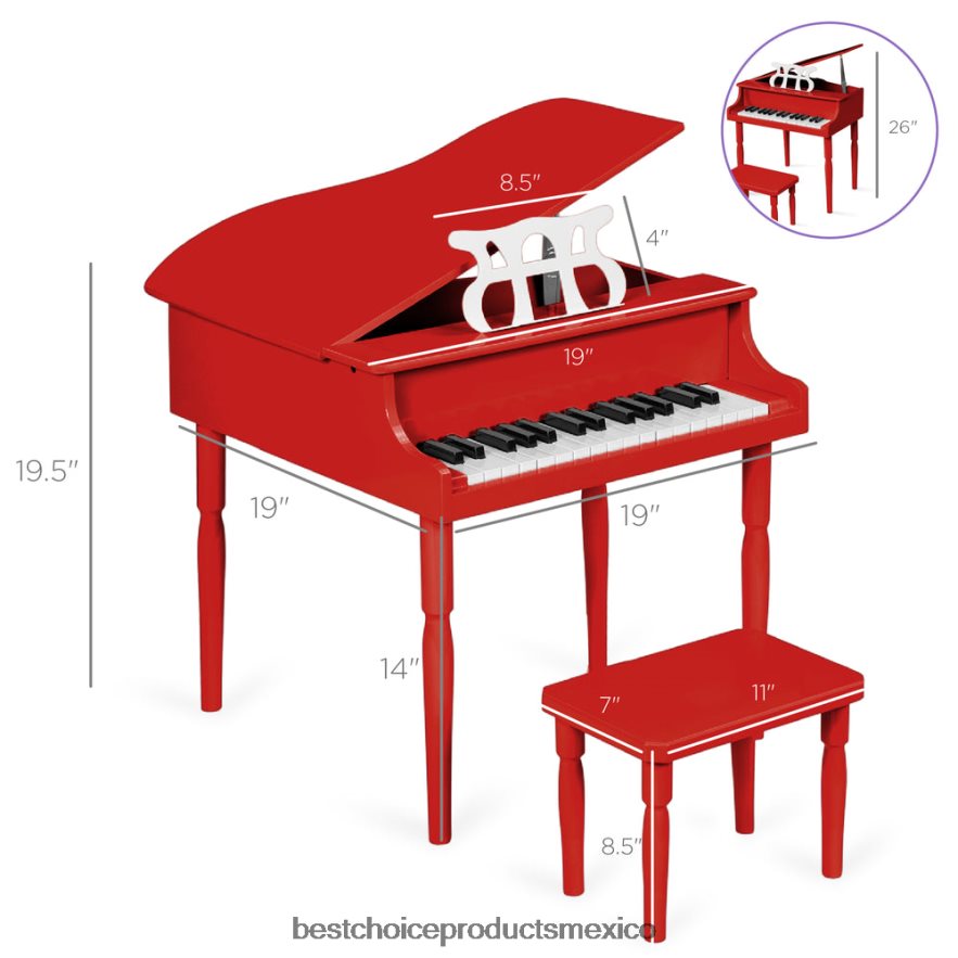 instrumentos musicales | Mini piano de cola de madera para niños con tapa, banco, atril, cancionero y pegatinas Best Choice Products rojo X080FZ1128