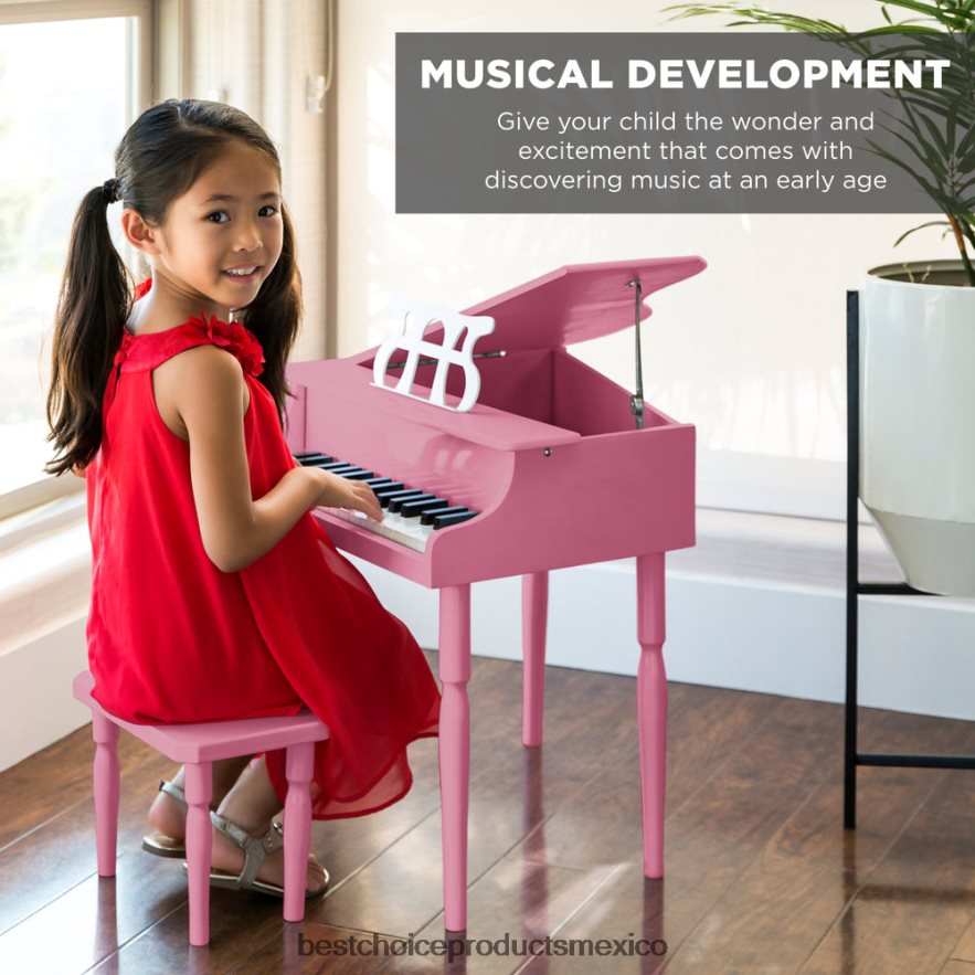 instrumentos musicales | Mini piano de cola de madera para niños con tapa, banco, atril, cancionero y pegatinas Best Choice Products rosa X080FZ1122