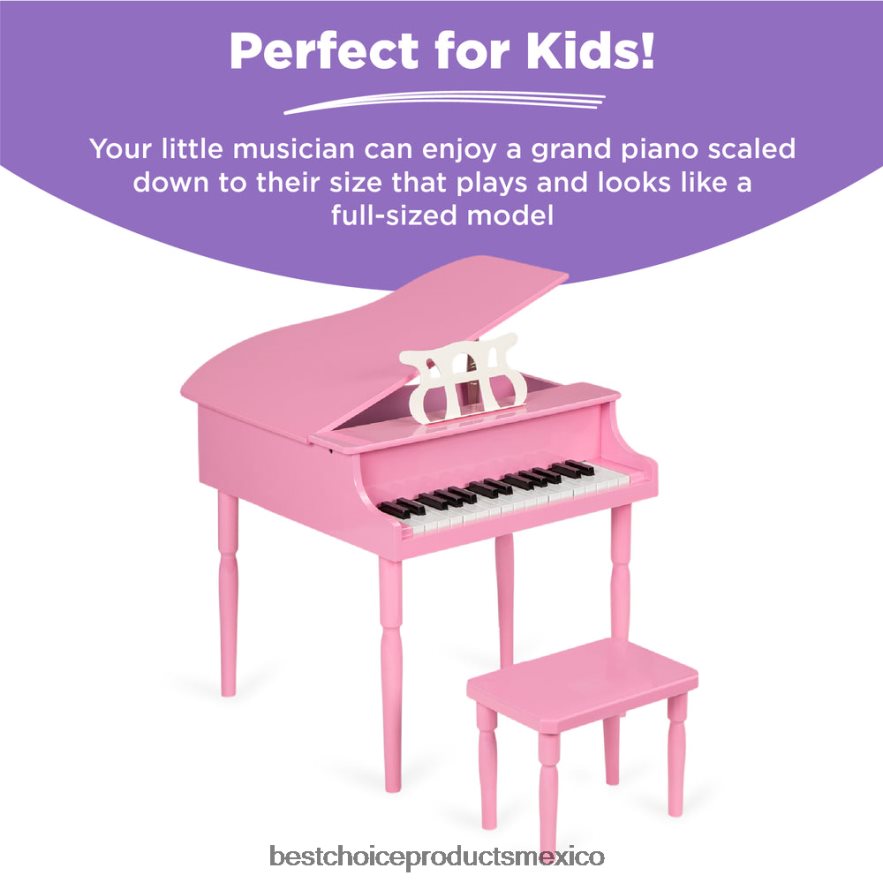 instrumentos musicales | Mini piano de cola de madera para niños con tapa, banco, atril, cancionero y pegatinas Best Choice Products rosa X080FZ1122