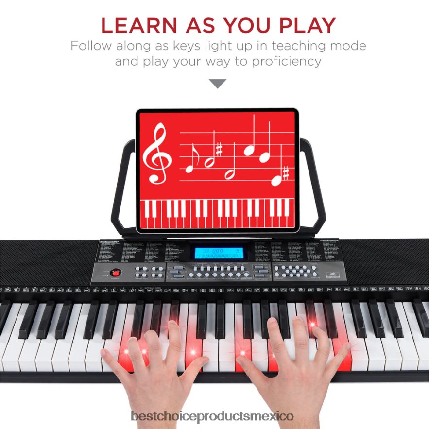 instrumentos musicales | Juego de piano con teclado electrónico para principiantes de 54 teclas con teclas iluminadas, pantalla LCD Best Choice Products negro X080FZ1138