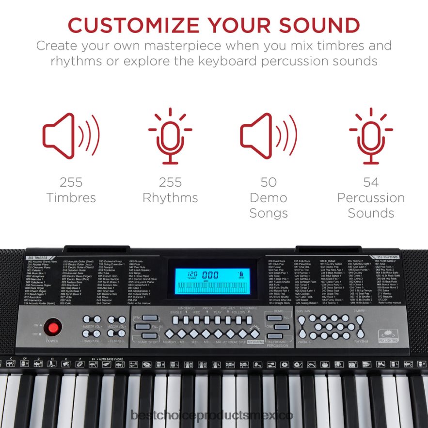 instrumentos musicales | Juego de piano con teclado electrónico para principiantes de 54 teclas con teclas iluminadas, pantalla LCD Best Choice Products negro X080FZ1138