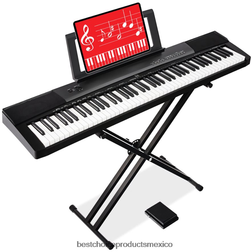 instrumentos musicales | Juego de piano digital de 88 teclas con teclas semicontrapesadas, soporte y pedal de sostenido Best Choice Products negro X080FZ1129