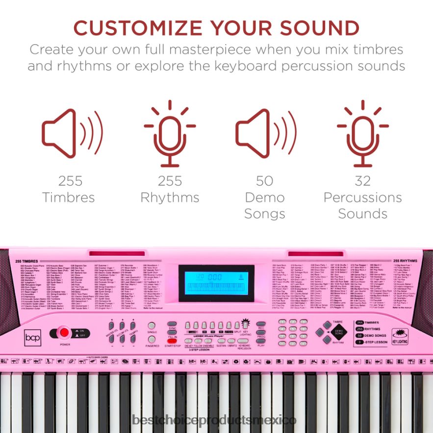 instrumentos musicales | Juego de piano y teclado electrónico para principiantes de 61 teclas con teclas iluminadas y auriculares Best Choice Products rosa X080FZ1133