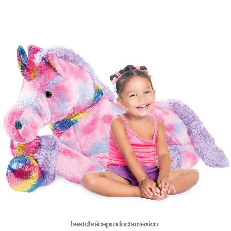 juguete y juego | Peluche de unicornio arcoíris extragrande de tamaño natural para niños con pelo suave Best Choice Products teñido anudado X080FZ288
