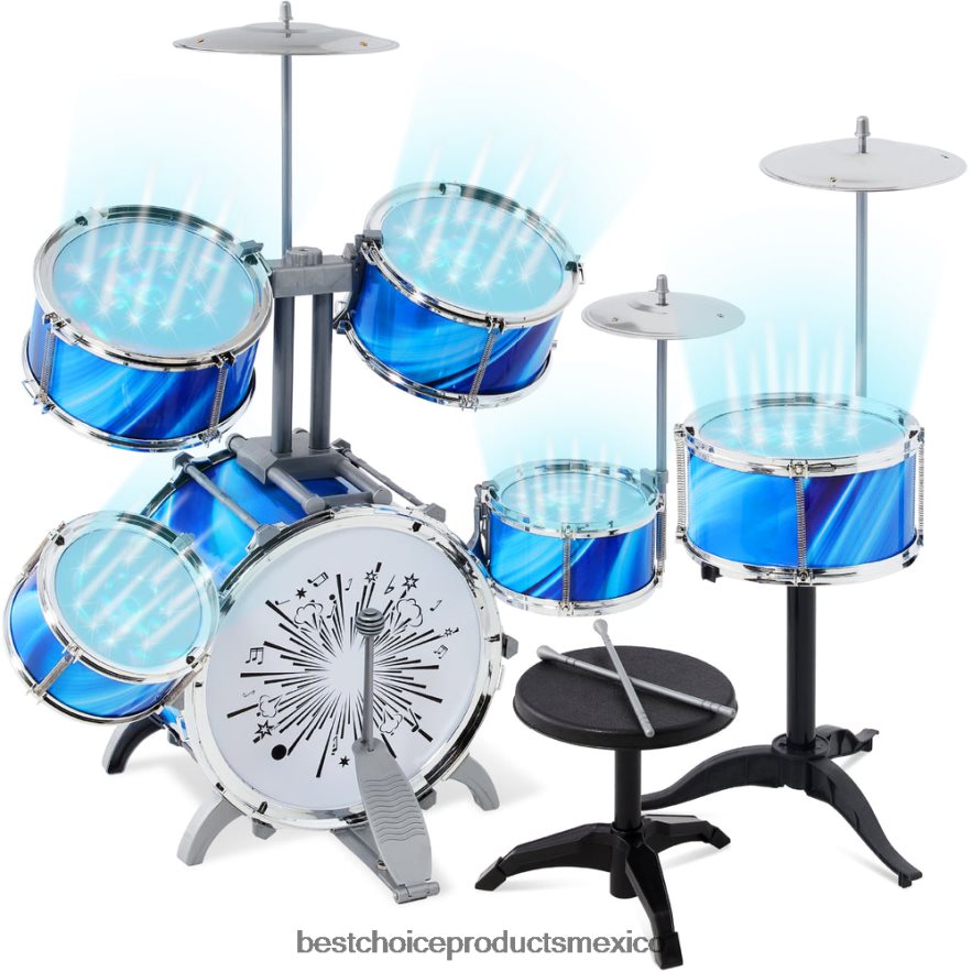 juguete y juego | Batería para principiantes para niños de 18 piezas, juego de instrumentos musicales de juguete con luces LED Best Choice Products azul X080FZ562