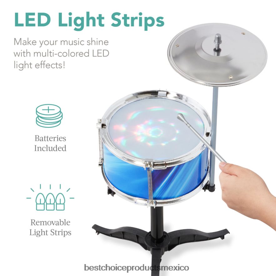 juguete y juego | Batería para principiantes para niños de 18 piezas, juego de instrumentos musicales de juguete con luces LED Best Choice Products azul X080FZ562