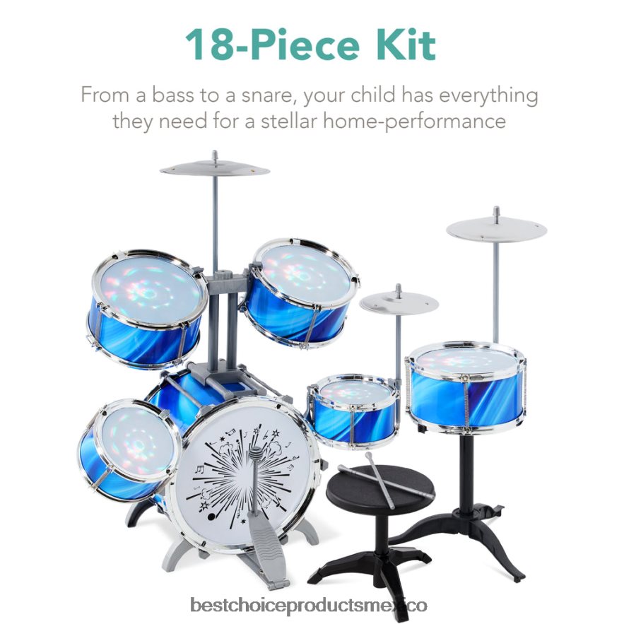 juguete y juego | Batería para principiantes para niños de 18 piezas, juego de instrumentos musicales de juguete con luces LED Best Choice Products azul X080FZ562