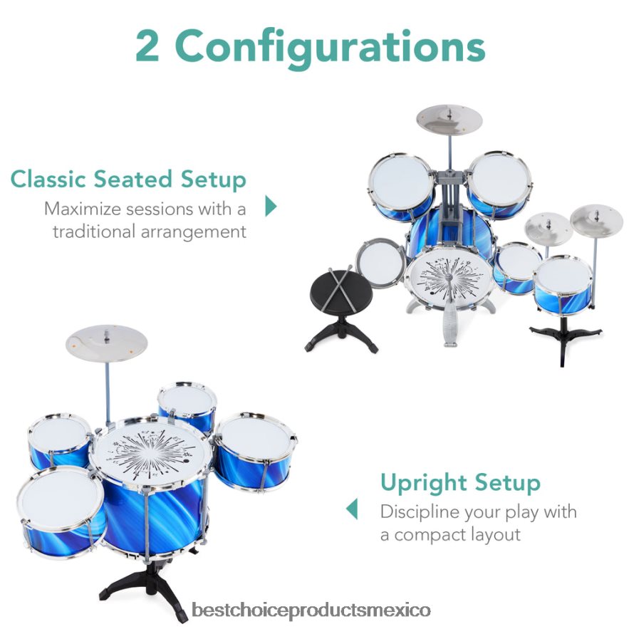 juguete y juego | Batería para principiantes para niños de 18 piezas, juego de instrumentos musicales de juguete con luces LED Best Choice Products azul X080FZ562