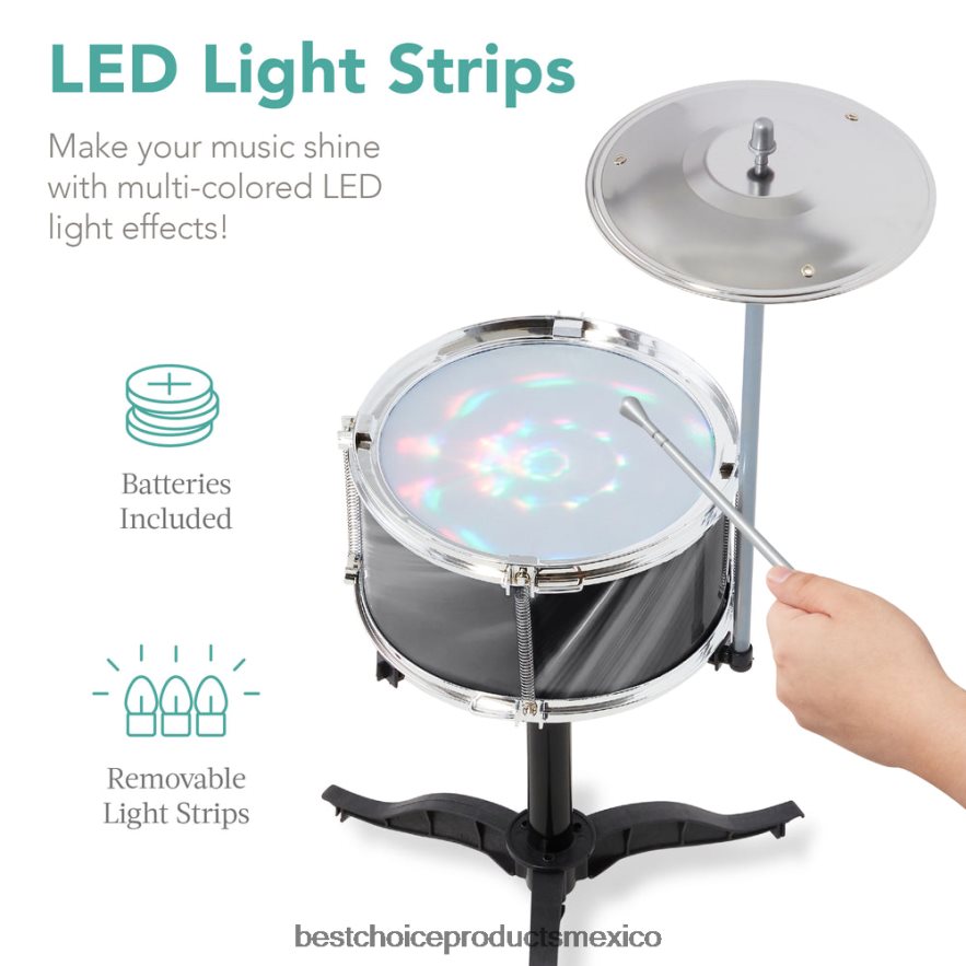 juguete y juego | Batería para principiantes para niños de 18 piezas, juego de instrumentos musicales de juguete con luces LED Best Choice Products negro X080FZ563