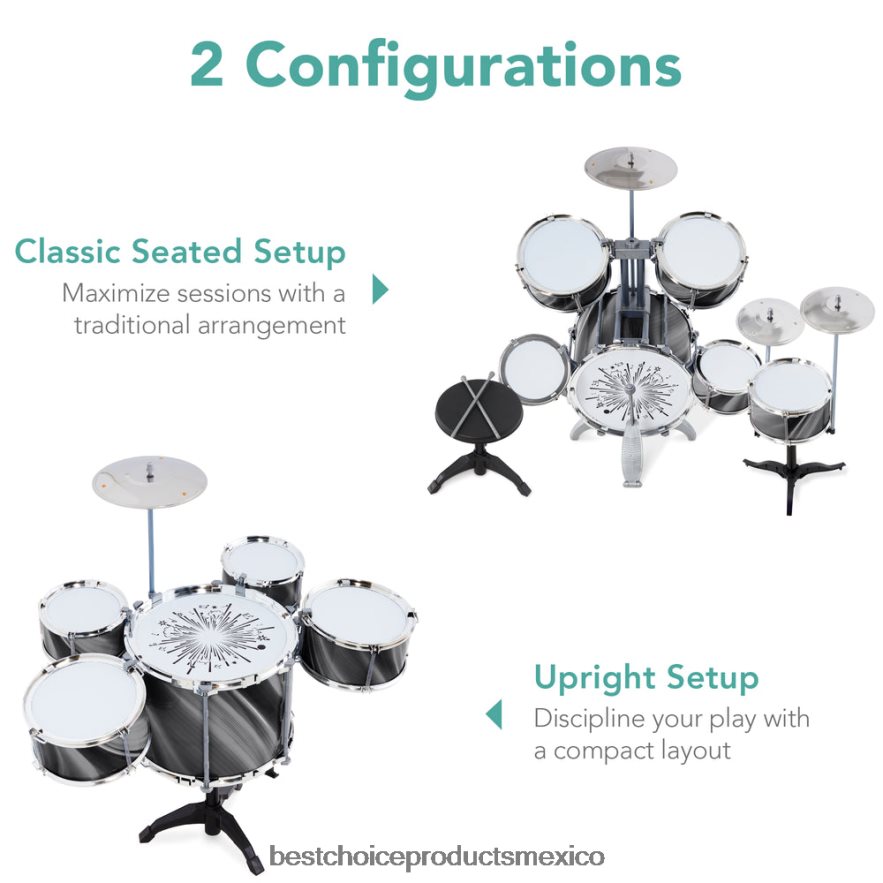 juguete y juego | Batería para principiantes para niños de 18 piezas, juego de instrumentos musicales de juguete con luces LED Best Choice Products negro X080FZ563