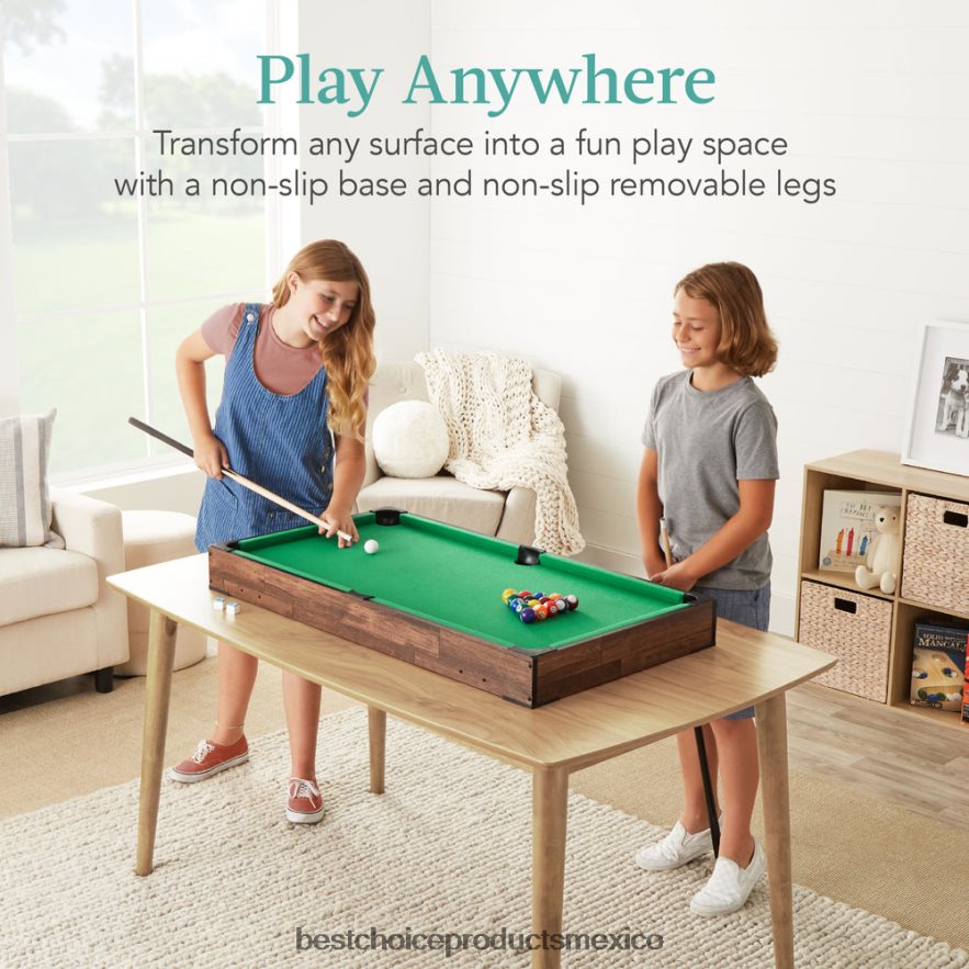juguete y juego | Juego de billar de mesa, mesa de juegos arcade de billar con 2 tacos, bolsa de almacenamiento Best Choice Products madera oscura X080FZ1003
