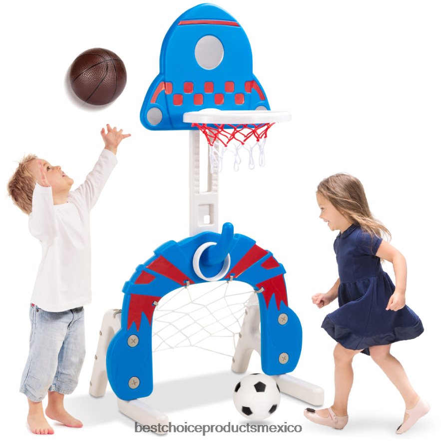 juguete y juego | Juego de centro de actividades deportivas con aro de baloncesto para niños pequeños 3 en 1 Best Choice Products azul con lanzamiento de anillo X080FZ479
