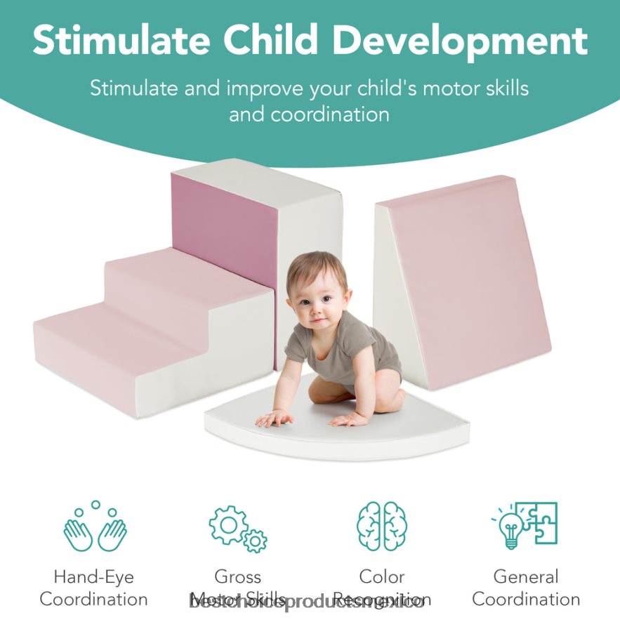 juguete y juego | Juego de estructura de formas de espuma suave para niños de 4 piezas para escalar y gatear Best Choice Products rosa X080FZ569