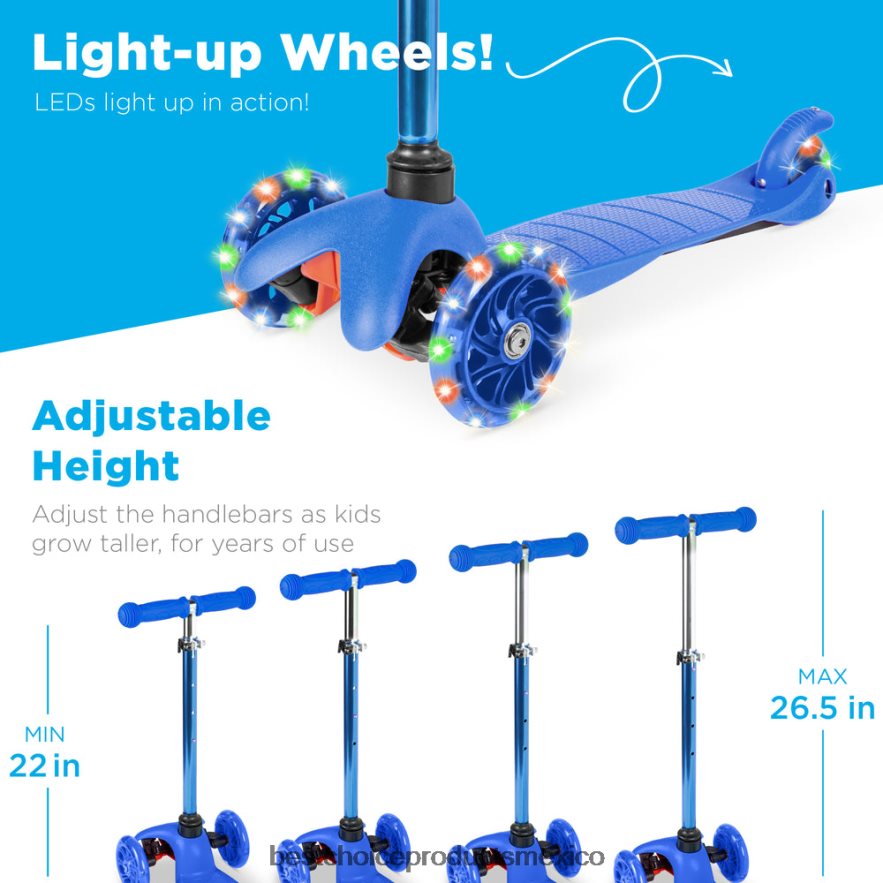 juguete y juego | Mini patinete de juguete para niños con ruedas iluminadas de colores y barra en T ajustable Best Choice Products azul X080FZ302