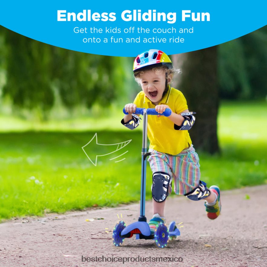 juguete y juego | Mini patinete de juguete para niños con ruedas iluminadas de colores y barra en T ajustable Best Choice Products azul X080FZ302