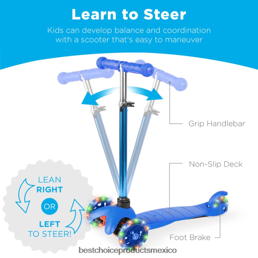 juguete y juego | Mini patinete de juguete para niños con ruedas iluminadas de colores y barra en T ajustable Best Choice Products azul X080FZ302