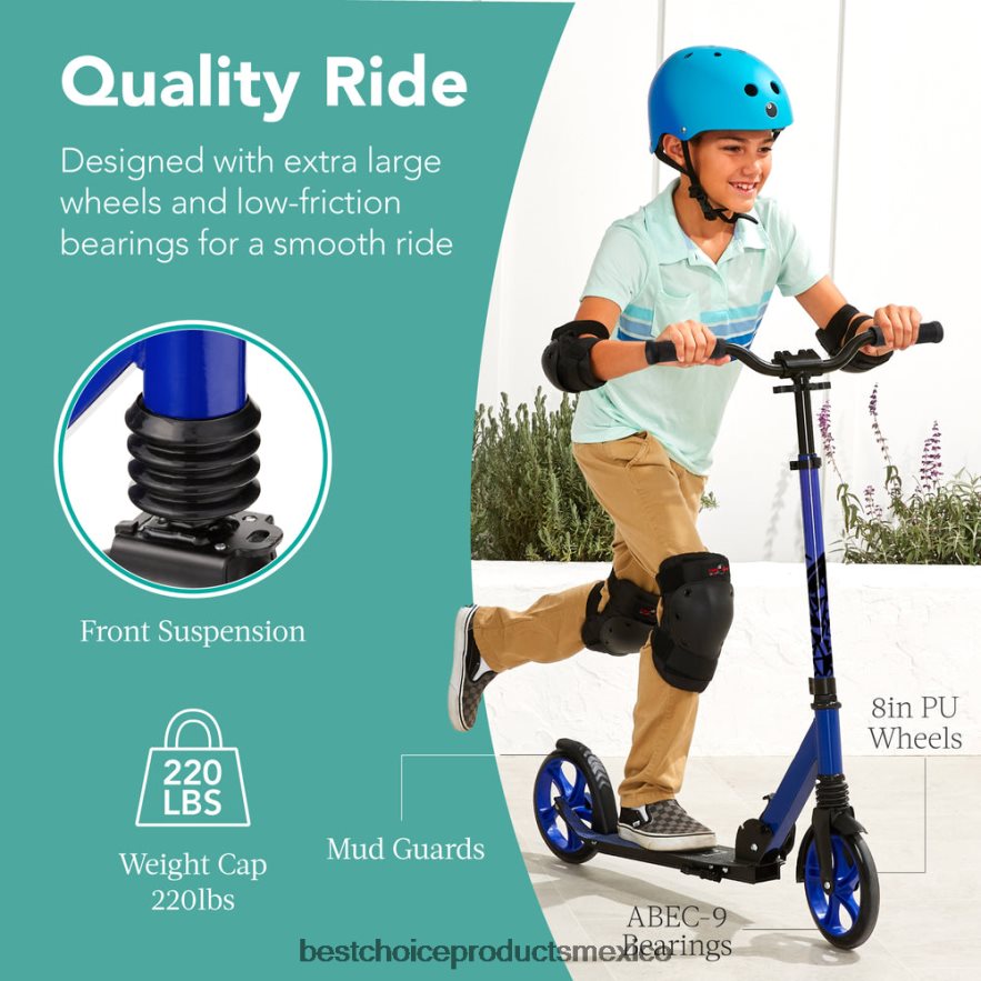 juguete y juego | Patinete de altura ajustable para niños con correa de transporte y plataforma antideslizante Best Choice Products azul X080FZ477