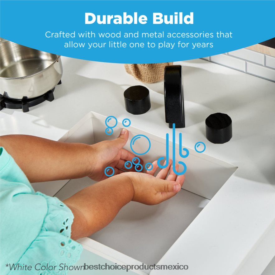 juguete y juego | Cocina de juguete estilo granja para niños con pizarra, estantes de almacenamiento y 5 accesorios Best Choice Products blanco biselado X080FZ299