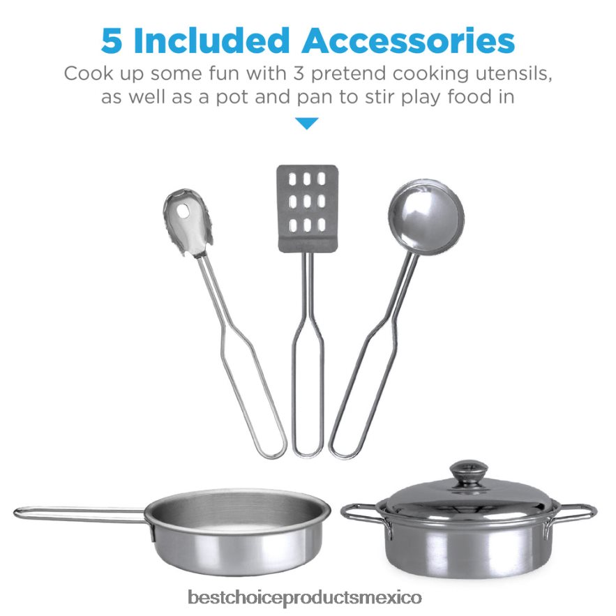 juguete y juego | Cocina de juguete estilo granja para niños con pizarra, estantes de almacenamiento y 5 accesorios Best Choice Products blanco biselado X080FZ299