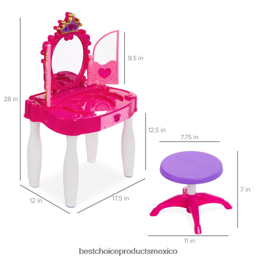 juguete y juego | Espejo de tocador Princess para niños con cable auxiliar, varita, secador de pelo y accesorios. Best Choice Products rosa X080FZ1031