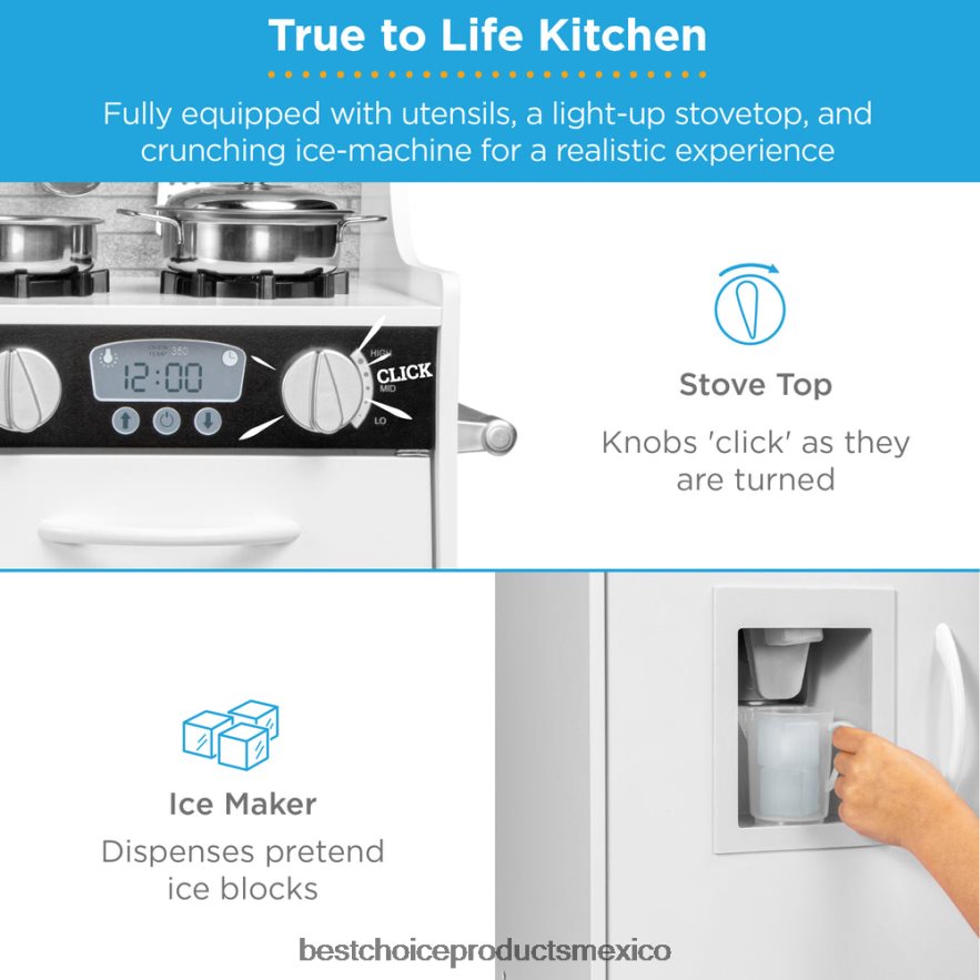 juguete y juego | Juego de cocina de juguete de madera para niños con 11 accesorios Best Choice Products blanco X080FZ290