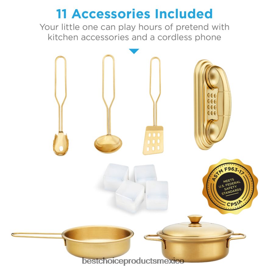 juguete y juego | Juego de cocina de juguete de madera para niños con 11 accesorios Best Choice Products verde azulado X080FZ293