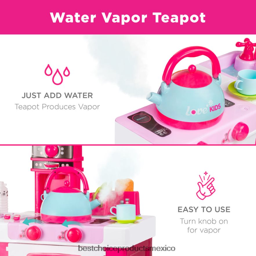 juguete y juego | Juego de cocina de juguete de simulación para niños con tetera de vapor de agua. Best Choice Products rosa X080FZ285