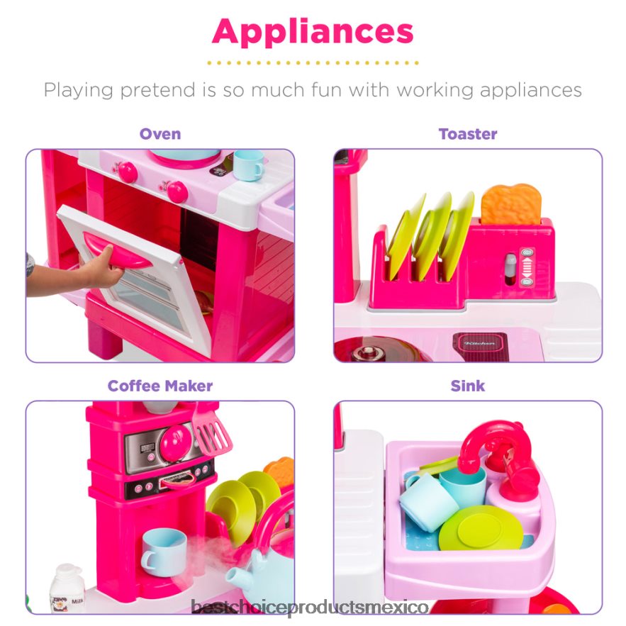 juguete y juego | Juego de cocina de juguete de simulación para niños con tetera de vapor de agua. Best Choice Products rosa X080FZ285