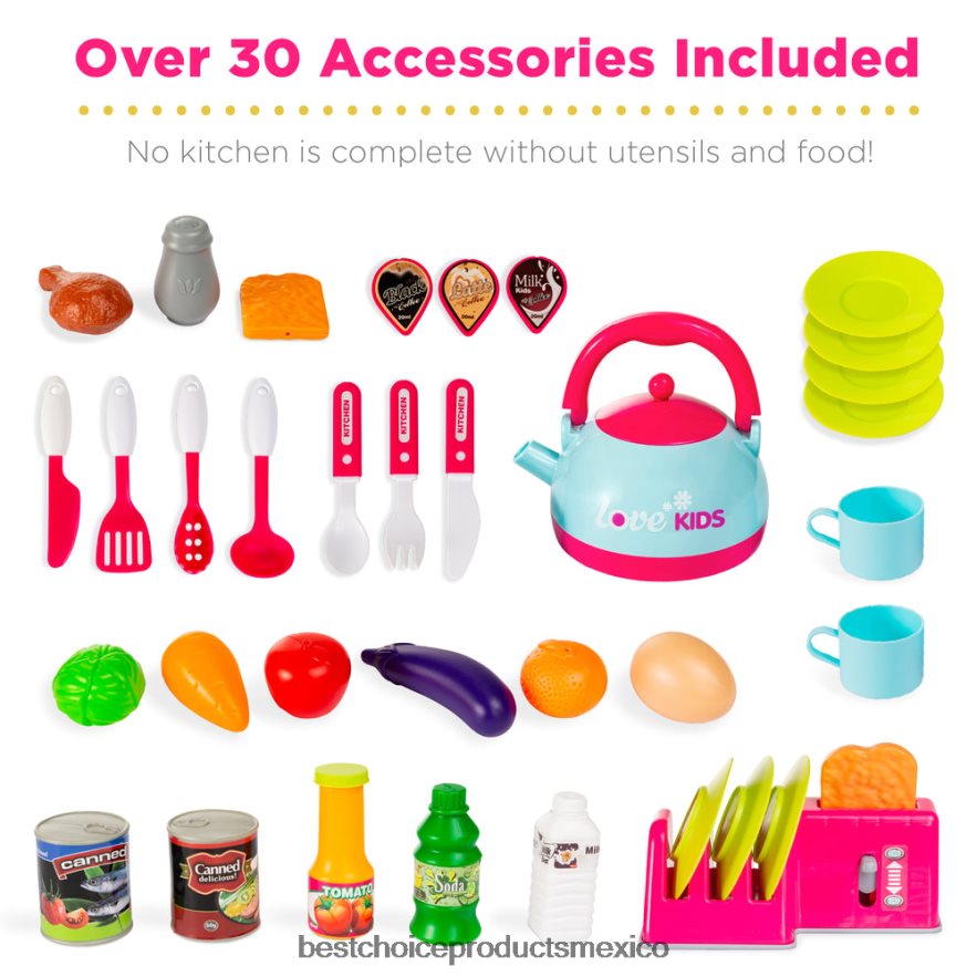 juguete y juego | Juego de cocina de juguete de simulación para niños con tetera de vapor de agua. Best Choice Products rosa X080FZ285