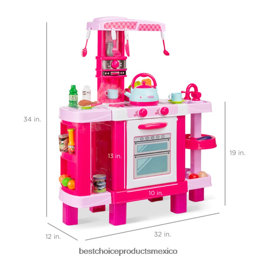 juguete y juego | Juego de cocina de juguete de simulación para niños con tetera de vapor de agua. Best Choice Products rosa X080FZ285
