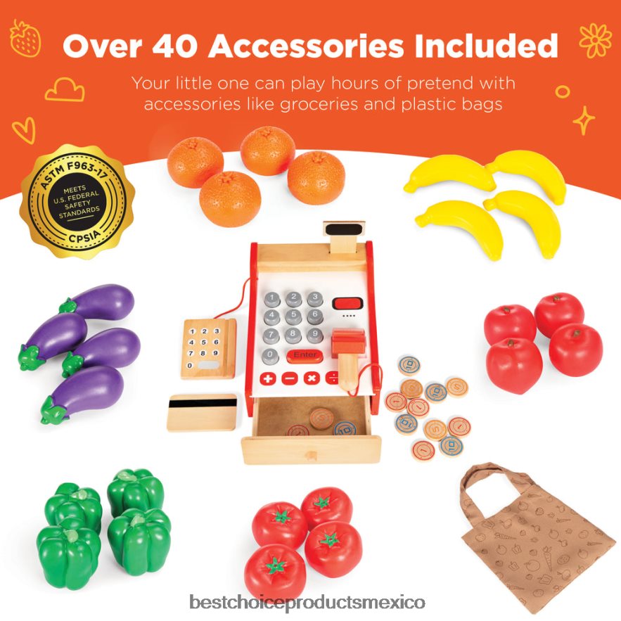 juguete y juego | juego de simulación para niños, tienda de comestibles, supermercado, juego de juguetes con accesorios Best Choice Products rojo X080FZ307