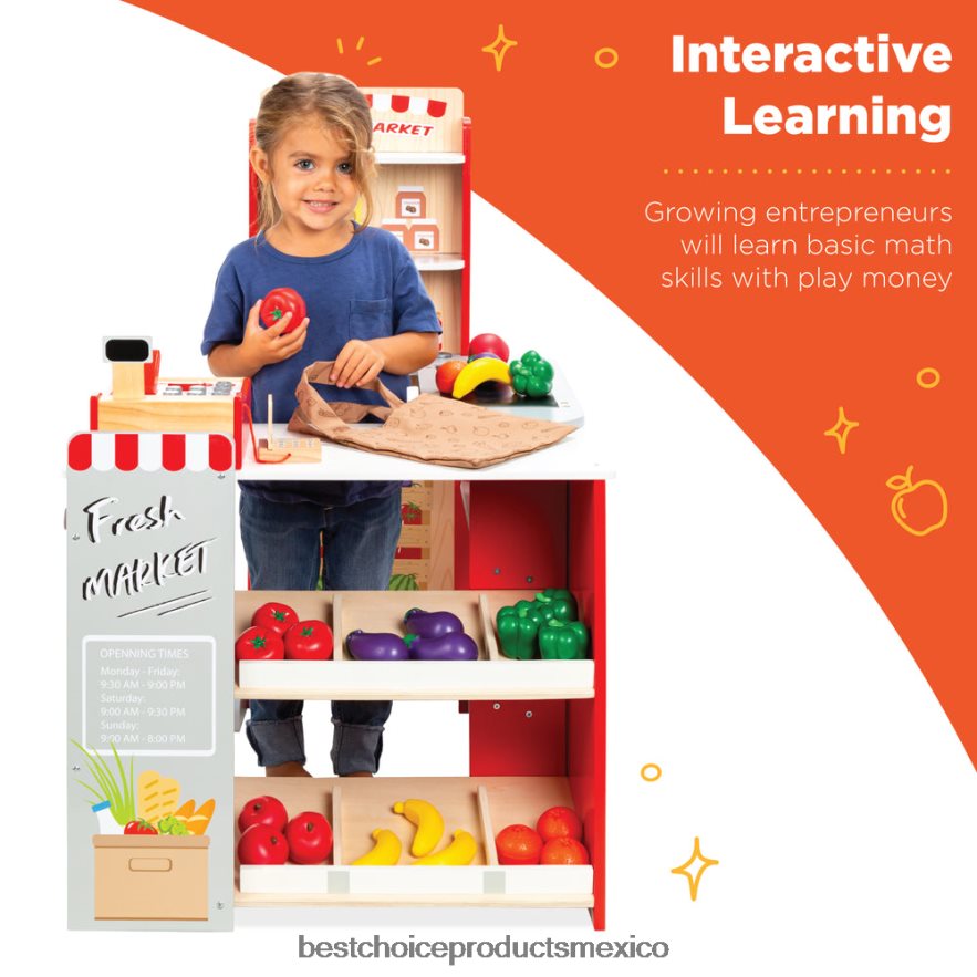 juguete y juego | juego de simulación para niños, tienda de comestibles, supermercado, juego de juguetes con accesorios Best Choice Products rojo X080FZ307