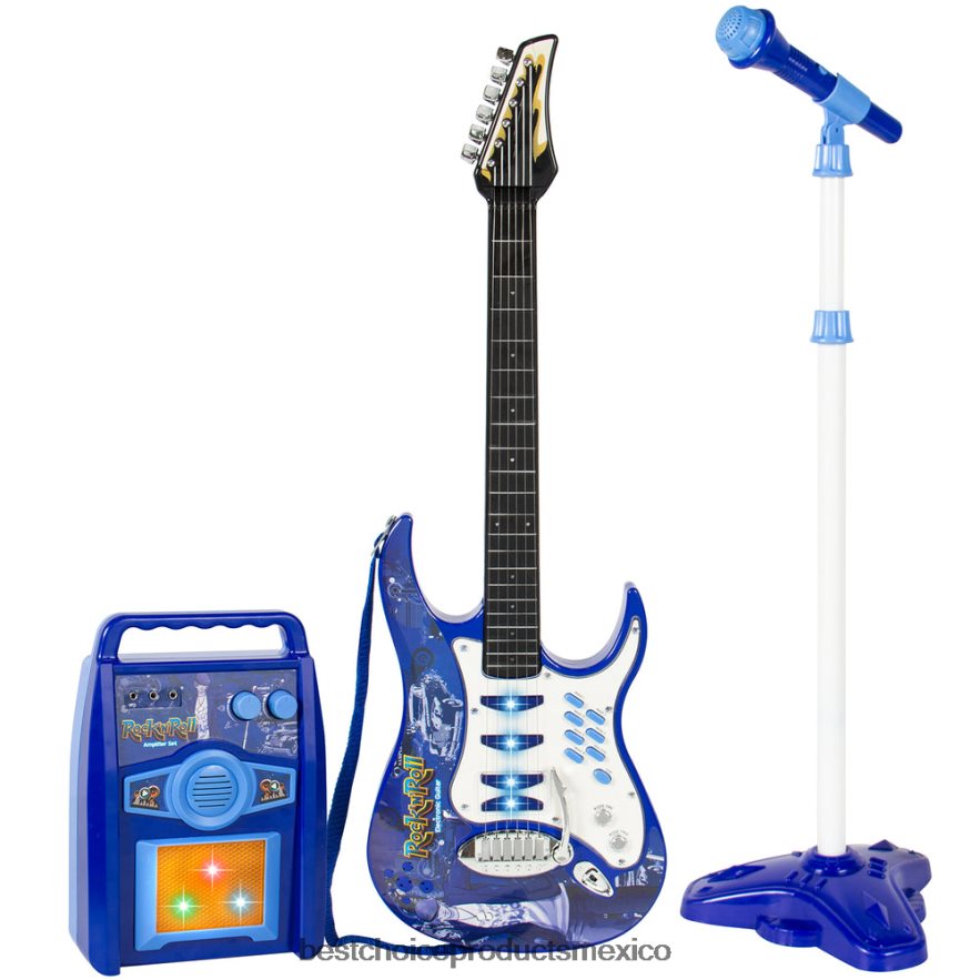 juguete y juego | Juego de guitarra eléctrica para niños con 6 canciones, micrófono y amplificador. Best Choice Products azul X080FZ281