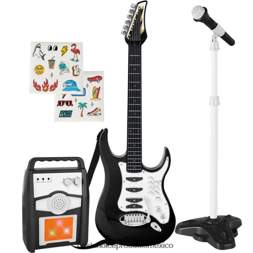 juguete y juego | Juego de guitarra eléctrica para niños con 6 canciones, micrófono y amplificador. Best Choice Products negro X080FZ282