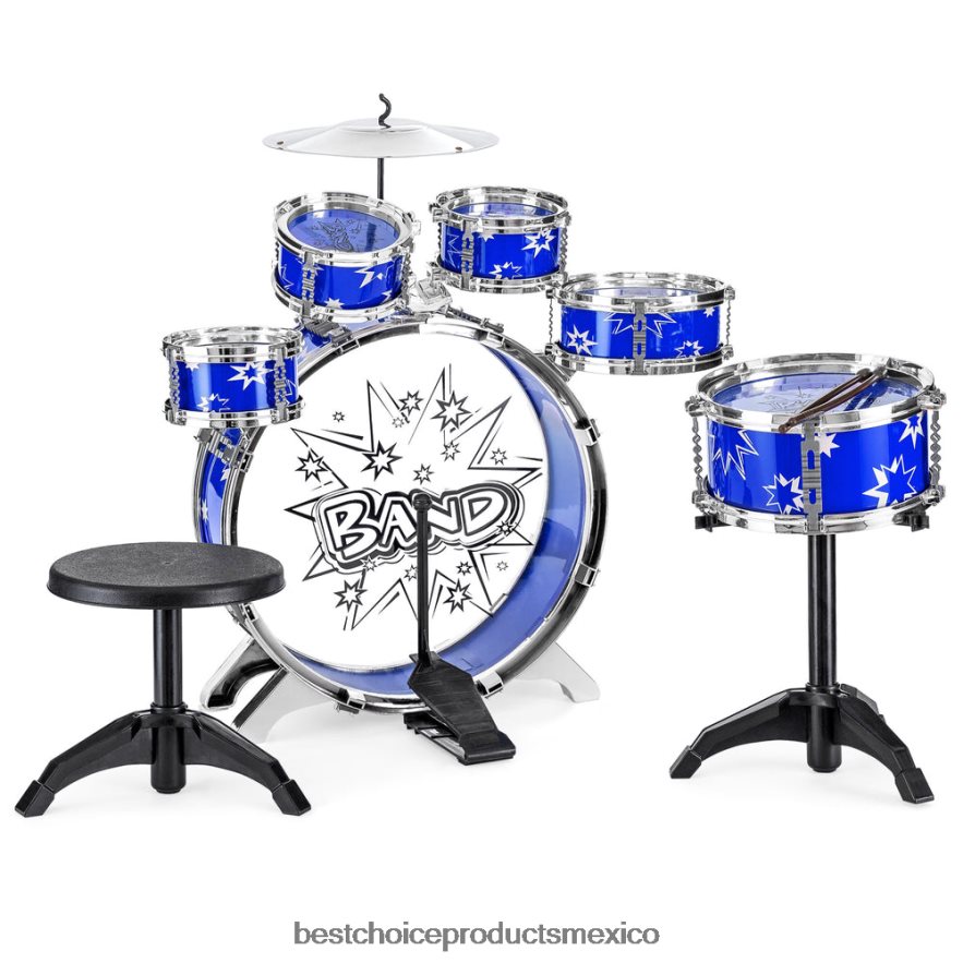 juguete y juego | Juego de juguetes de instrumentos musicales de percusión de tambor para principiantes para niños de 11 piezas Best Choice Products azul X080FZ1018
