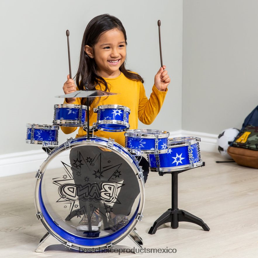juguete y juego | Juego de juguetes de instrumentos musicales de percusión de tambor para principiantes para niños de 11 piezas Best Choice Products azul X080FZ1018