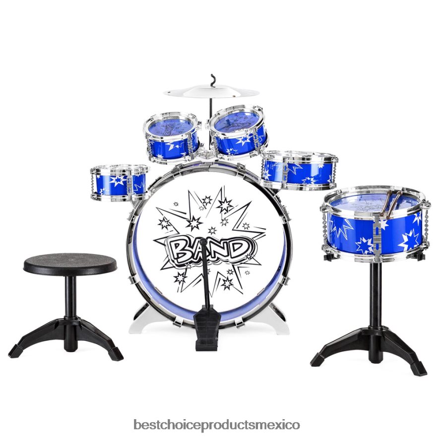 juguete y juego | Juego de juguetes de instrumentos musicales de percusión de tambor para principiantes para niños de 11 piezas Best Choice Products azul X080FZ1018