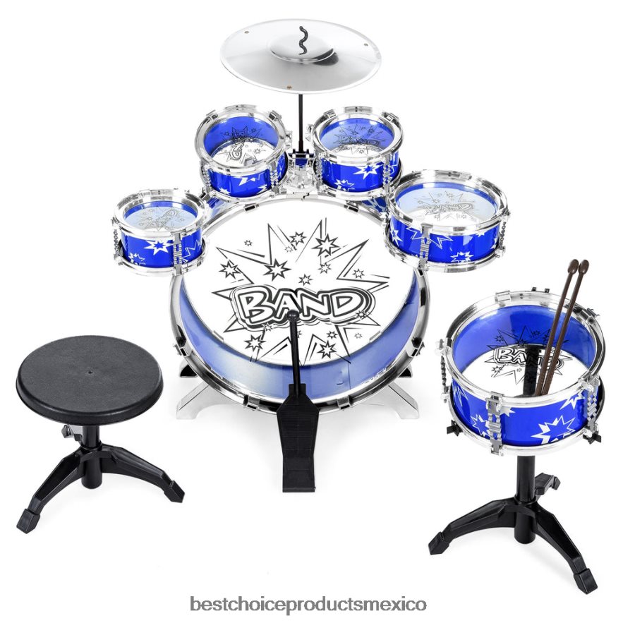 juguete y juego | Juego de juguetes de instrumentos musicales de percusión de tambor para principiantes para niños de 11 piezas Best Choice Products azul X080FZ1018