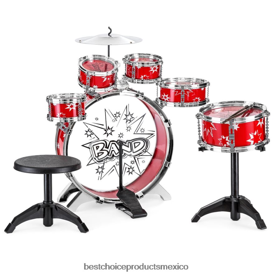juguete y juego | Juego de juguetes de instrumentos musicales de percusión de tambor para principiantes para niños de 11 piezas Best Choice Products rojo X080FZ1020