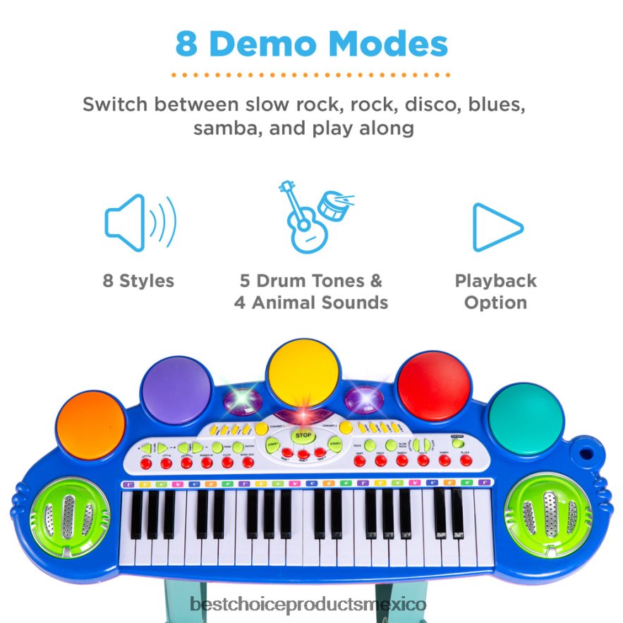 juguete y juego | Teclado eléctrico infantil de 37 teclas con micrófono y taburete. Best Choice Products azul X080FZ511