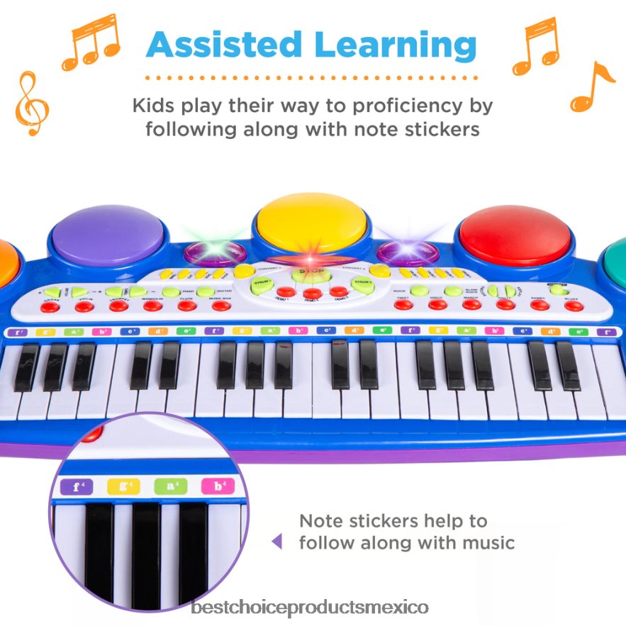 juguete y juego | Teclado eléctrico infantil de 37 teclas con micrófono y taburete. Best Choice Products azul X080FZ511