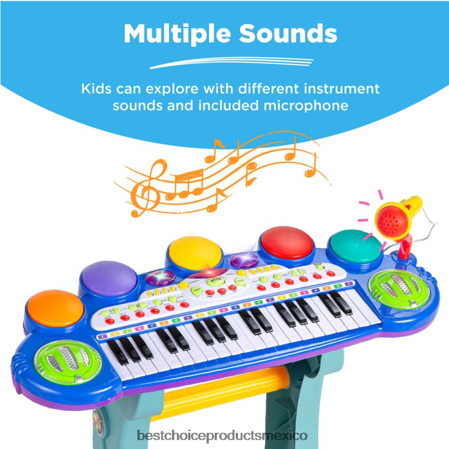 juguete y juego | Teclado eléctrico infantil de 37 teclas con micrófono y taburete. Best Choice Products azul X080FZ511