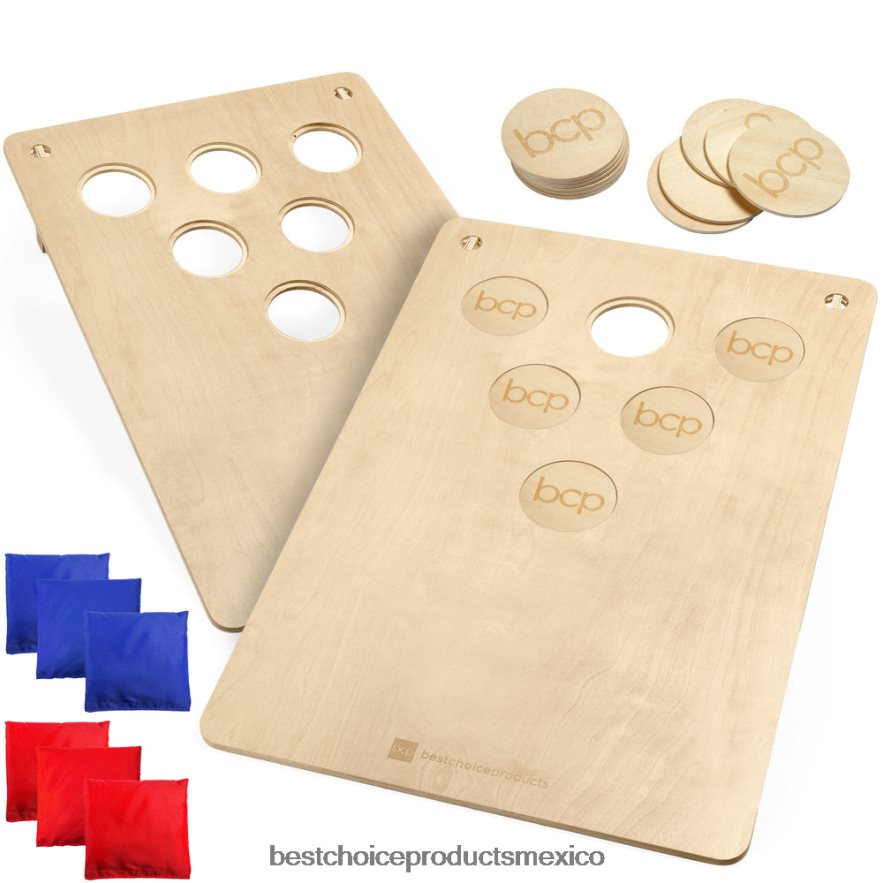 juguete y juego | Juego de mesa 2 en 1 cornhole y beer pong con 2 bolsas de transporte y 6 pufs Best Choice Products multicolor X080FZ1029