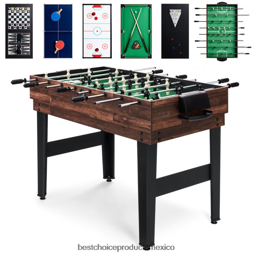 juguete y juego | Juego de mesa combinado 10 en 1 con billar, futbolín, ping pong y ajedrez Best Choice Products madera oscura X080FZ271